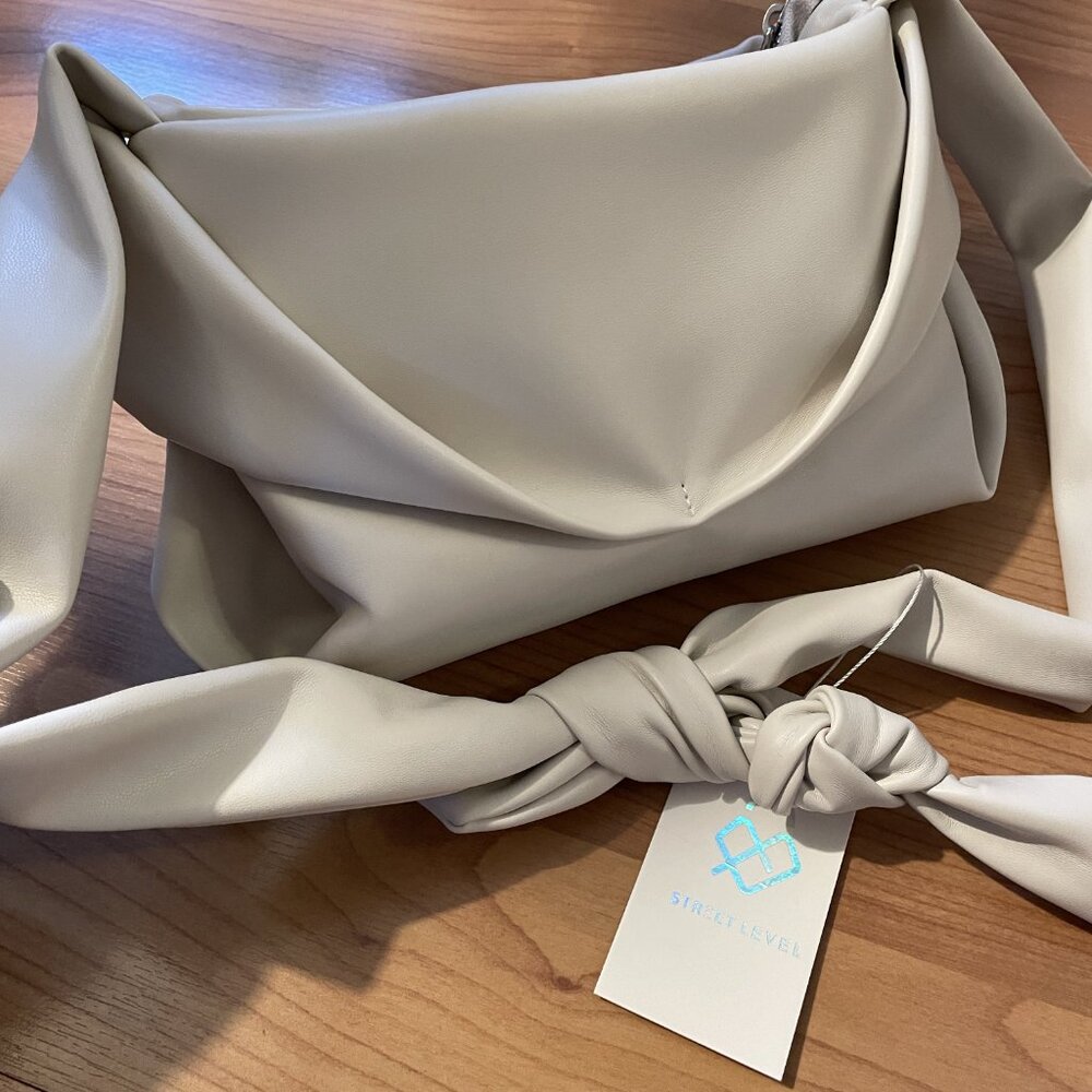 STREET LEVEL handbag! So Soft Vegan Leather Cream Knot Bag. RARE Shoulder Purse! - Picture 16 of 16